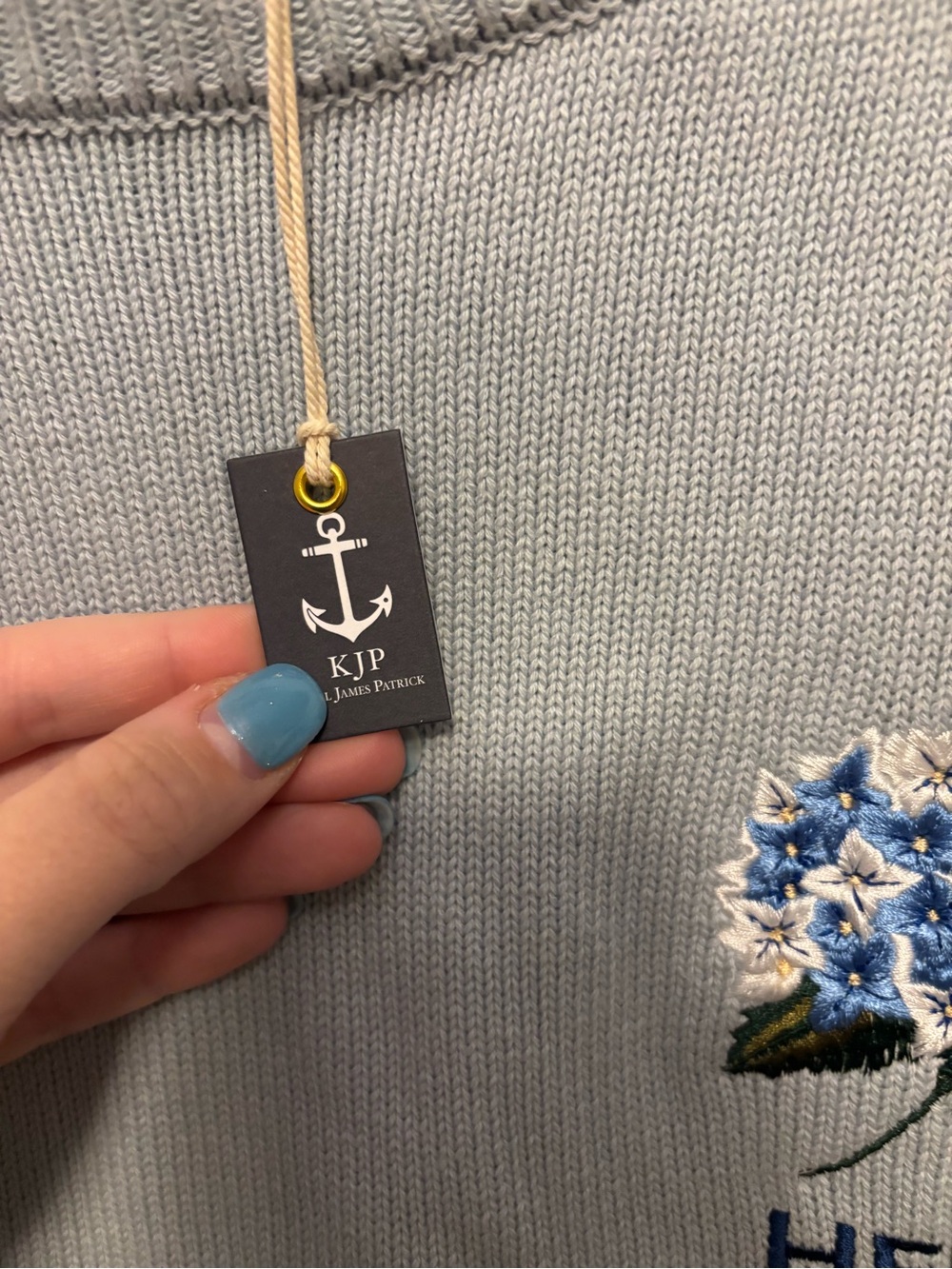 Kiel James Patrick Hydrangea Light Blue Embroidered Sweater M with initials HEB - Picture 6 of 11